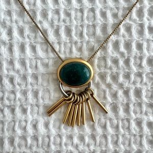 Madewell Hanging Charms on Green Cabochon  Brass Tone Pendant Necklace